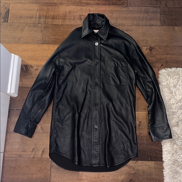 Aritzia Babaton Pelli Faux Leather Shirt Jacket Black XXS - Picture 8 of 15